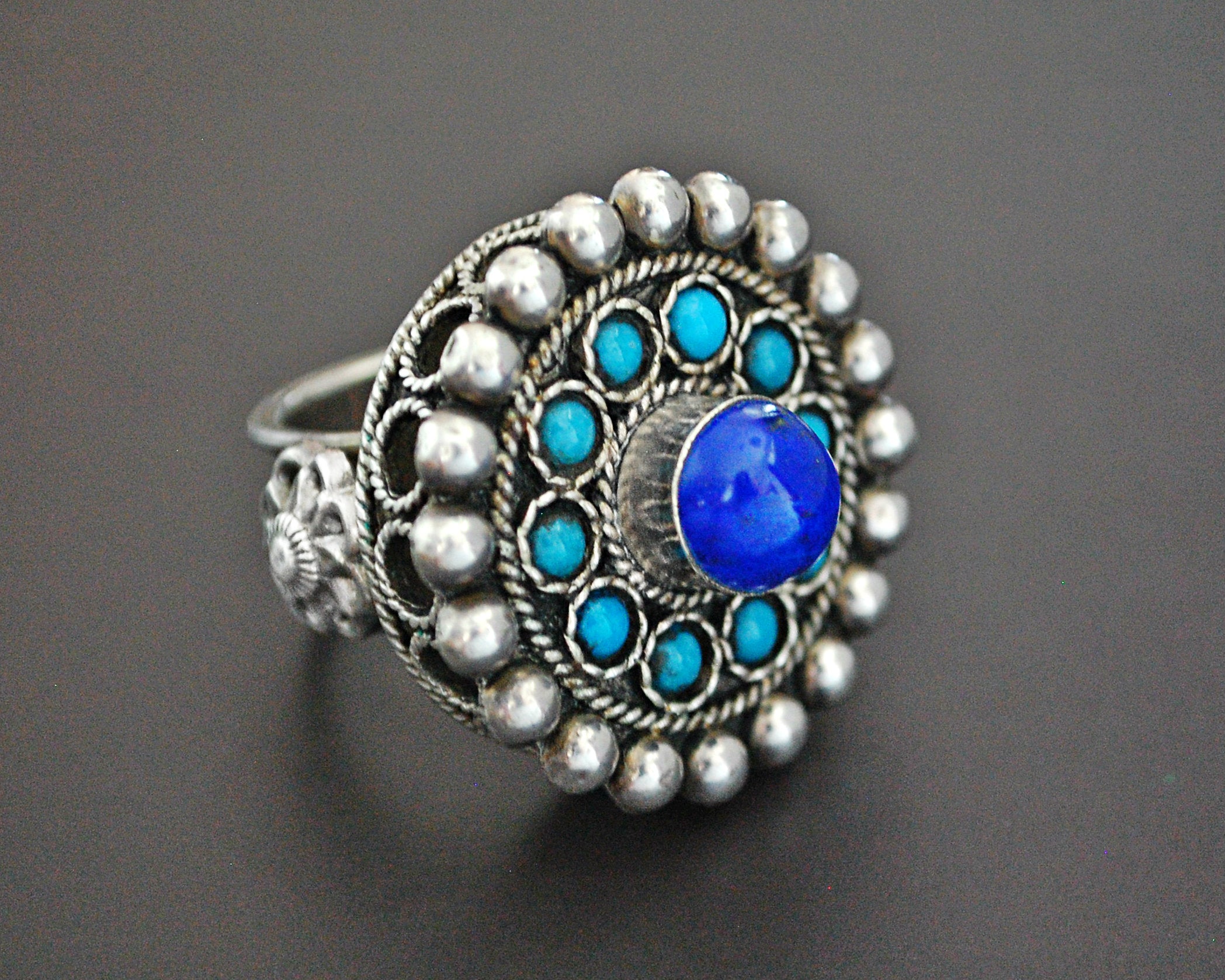 Bold Afghani Lapis Lazuli and Turquoise Ring - Size 9.5
