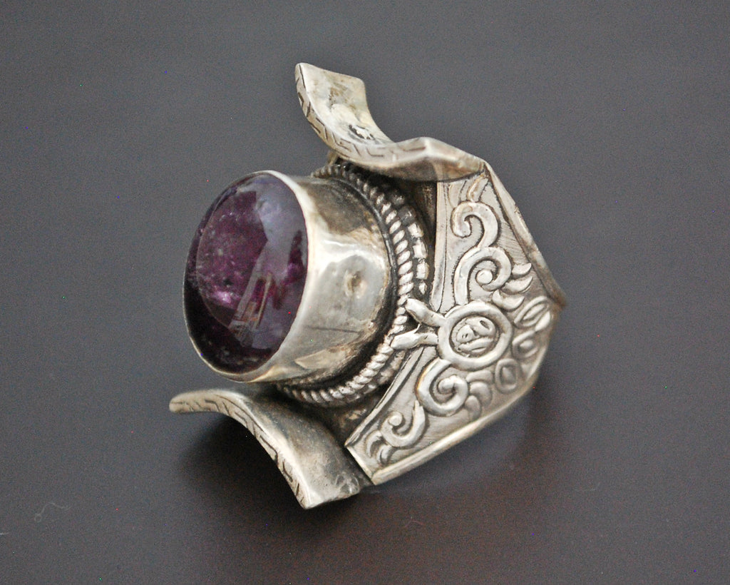 Gorgeous Nepali Amethyst Saddle Ring - Size 9.5
