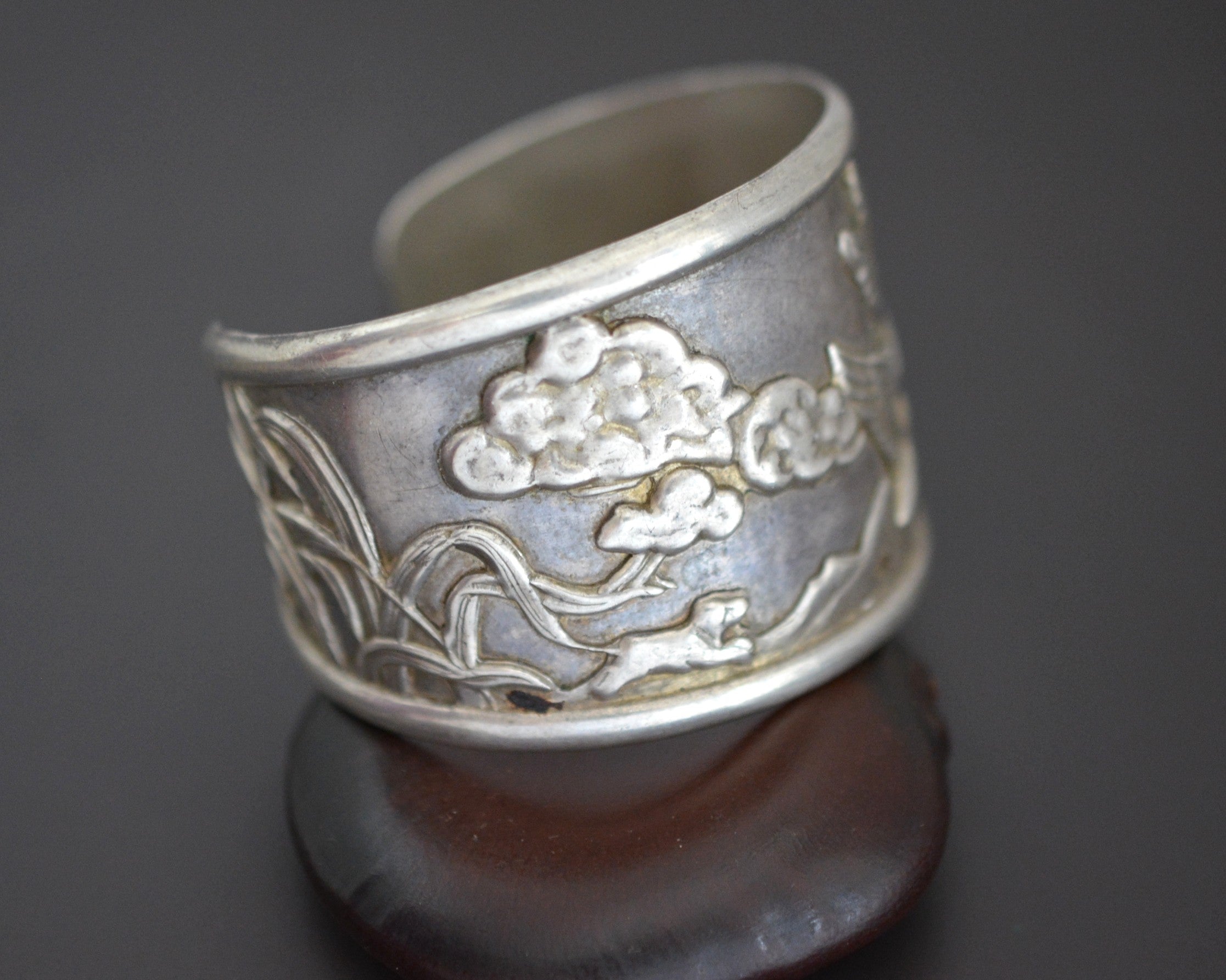 Ethnic Wide Cuff Bracelet with Nature and Cranes