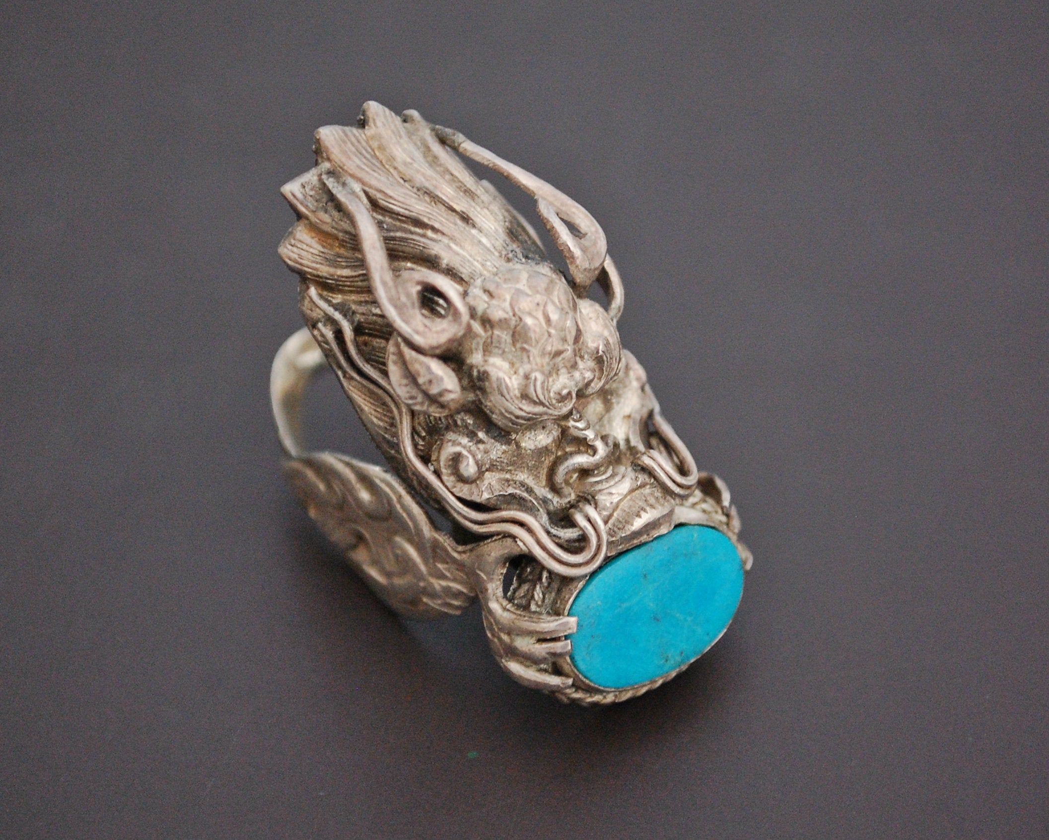 Nepali Dragon Ring with Turquoise