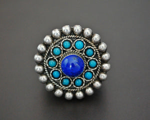 Bold Afghani Lapis Lazuli and Turquoise Ring - Size 9.5