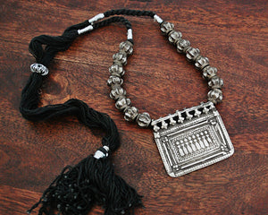 Rajasthani Sapta Matrika Silver Necklace on Cotton Cord