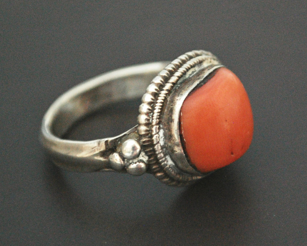 Old Tibetan Coral Ring - Size 9.5