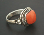 Old Tibetan Coral Ring - Size 9.5