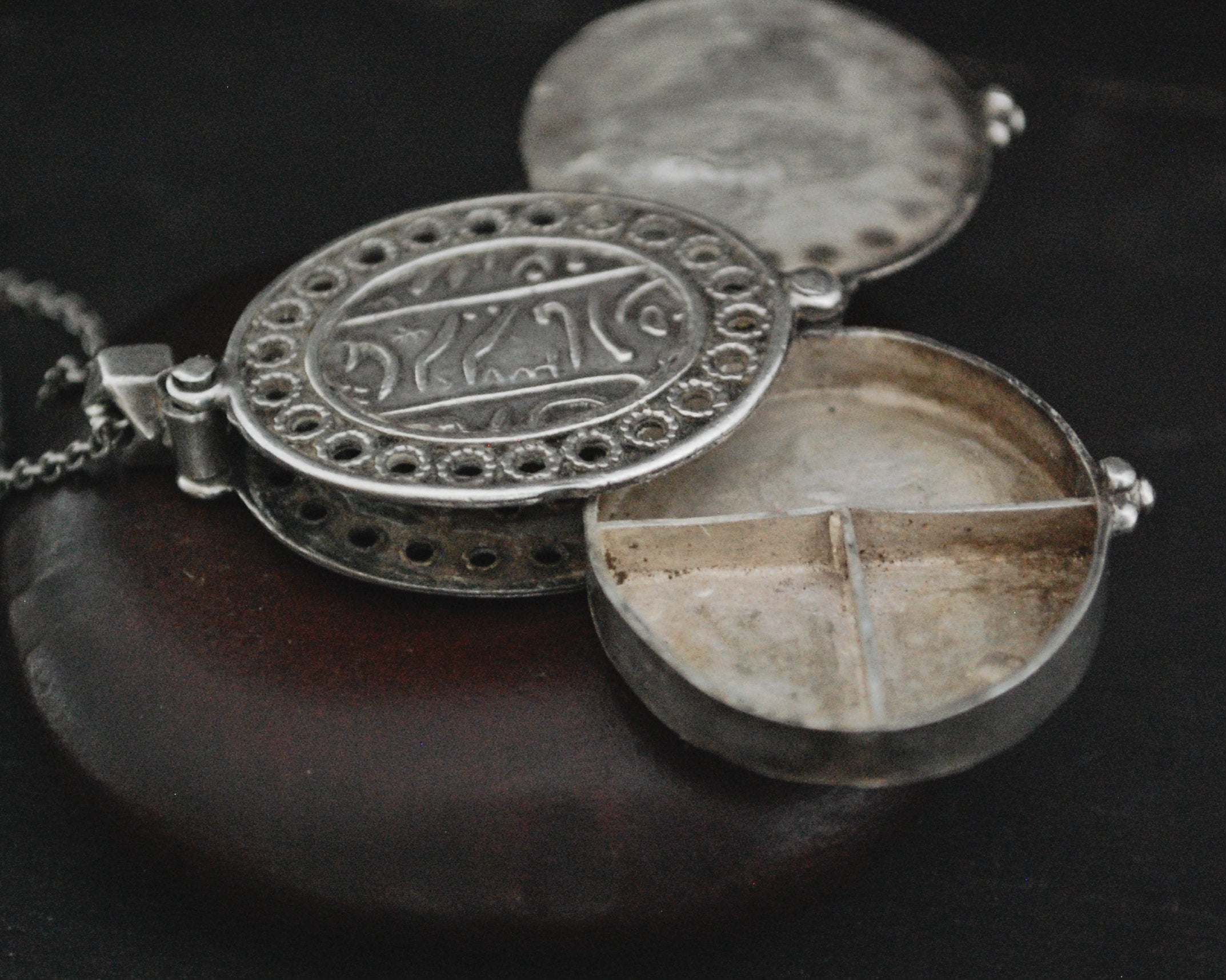 Arabic Script Locket Pendant on Silver Chain