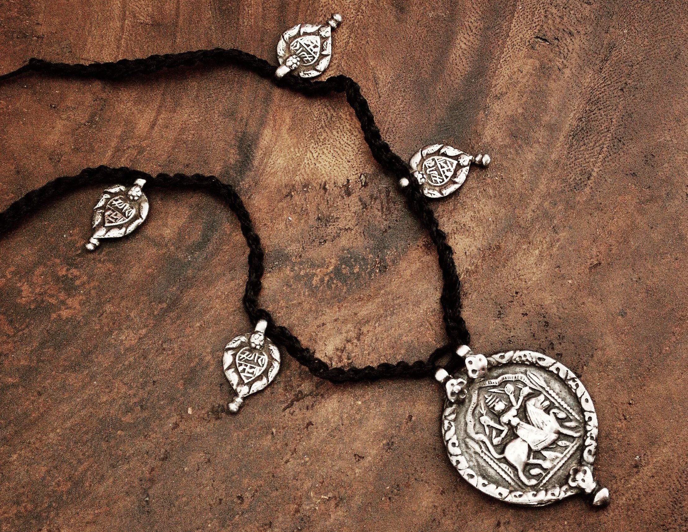 Antique Hindu Necklace on Braided Cord