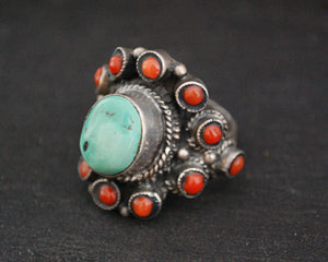 Nepali Turquoise Coral Ring - Size 6.75
