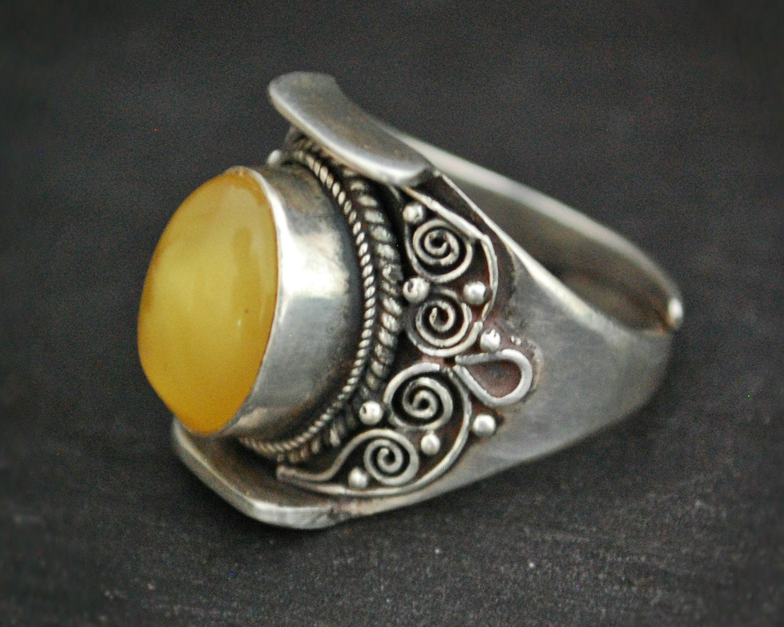Nepali Amber Saddle Ring - Adjustable Size 7+