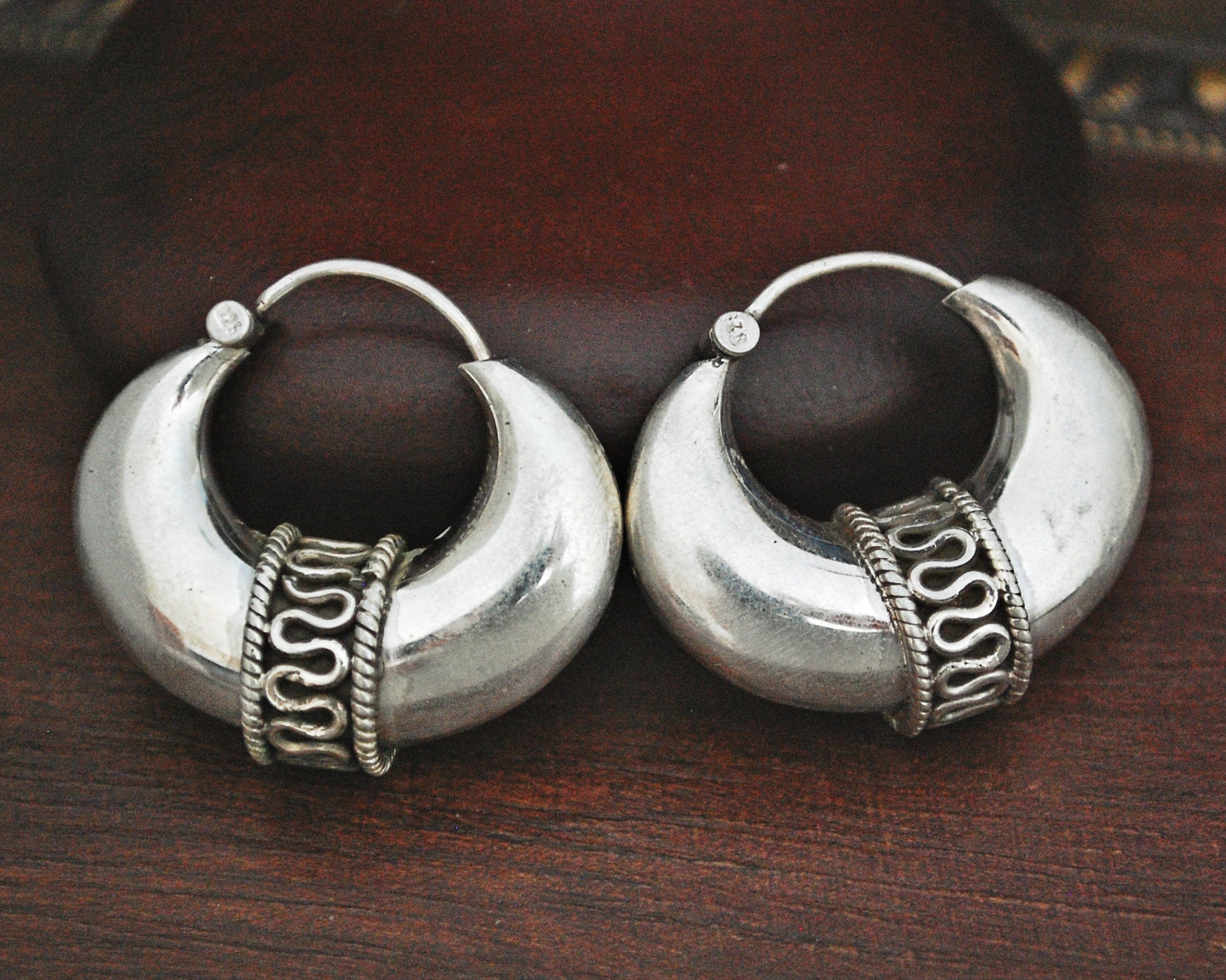 Substantial Ethnic Hoop Earrings with Wire Work - MEDIUM