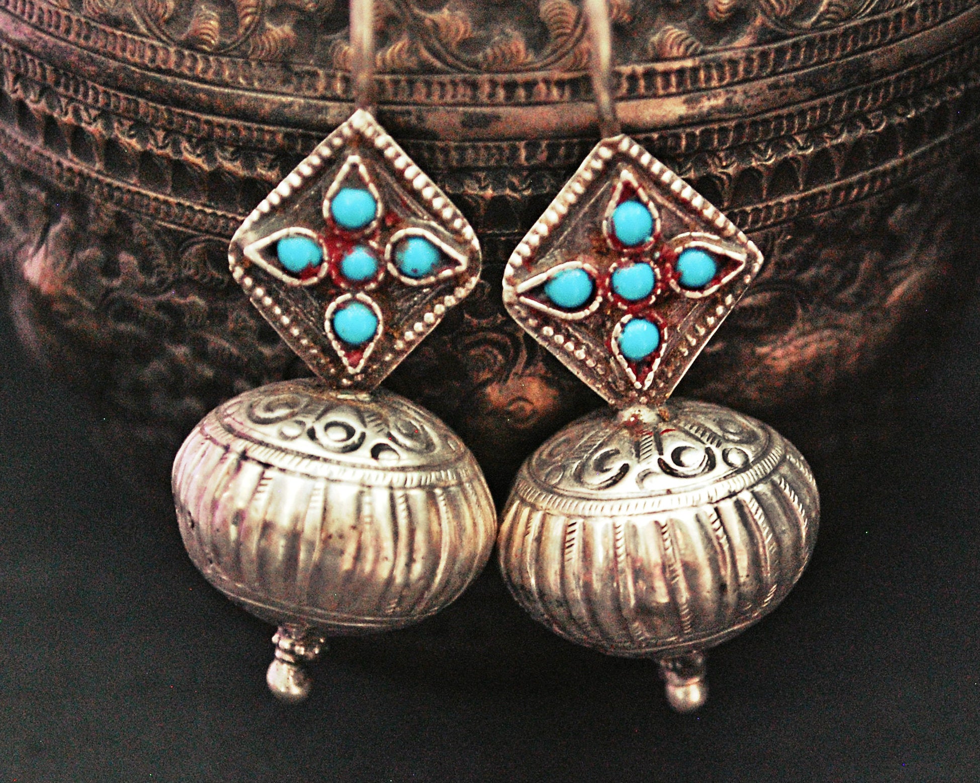Antique Afghani Turquoise Earrings