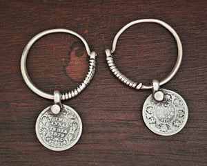 Tribal Indian Hoop Earrings with Coins - Small