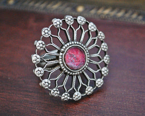 Pashtun Ring with Red Glass - Size 8.5