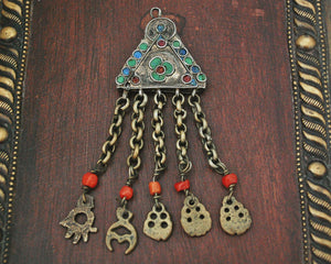 Antique Tunisian Gilded Pendant with Enamel