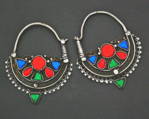 Antique Afghani Hoop Earrings with Glass