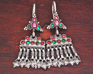 Afghani Earrings with Pink and Green Glass