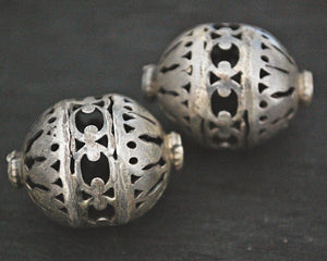 Pair of Yemeni Silver Openwork Beads