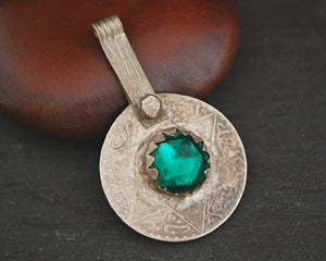 Old Berber Coin Pendant with Green Glass
