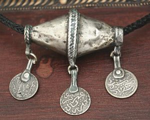 Berber Silver Bead Pendant with Coins