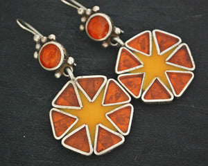 Ethnic Amber and Glass Dangle Earrings