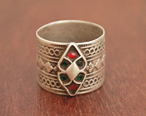 Antique Afghani Band Ring  with Glass Stones - Size 6.5