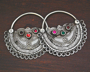 Antique Afghani Hoop Earrings with Glass