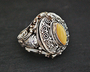 Ethnic Amber Poison Ring - Size 8.5+