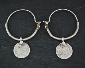 Tribal Indian Hoop Earrings with Coins - Medium