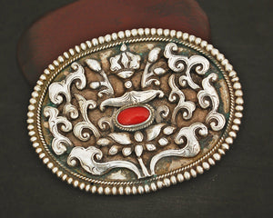 Tibetan Coral Repoussee  Belt Buckle