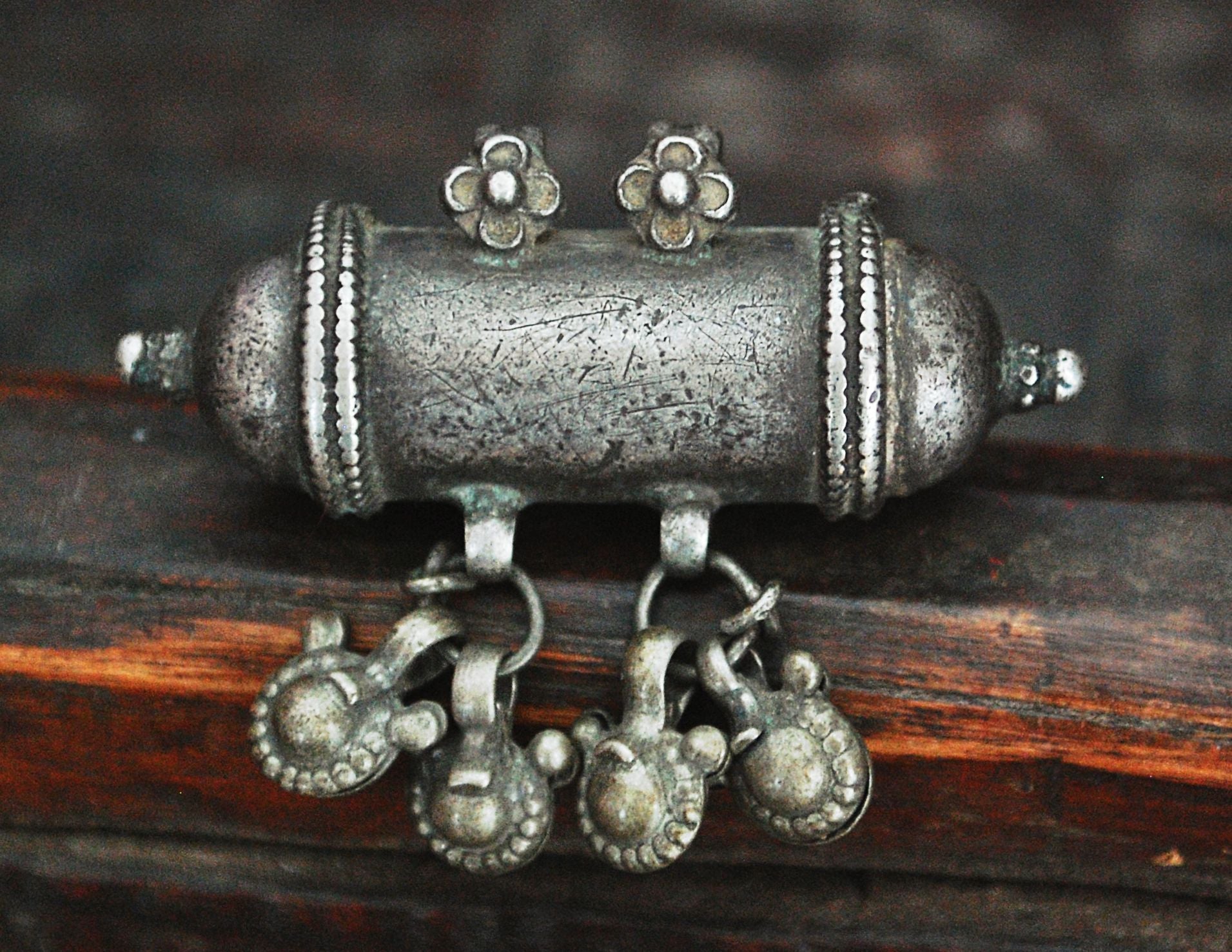 Rajasthani Tribal Silver Taviz Amulet with Bells