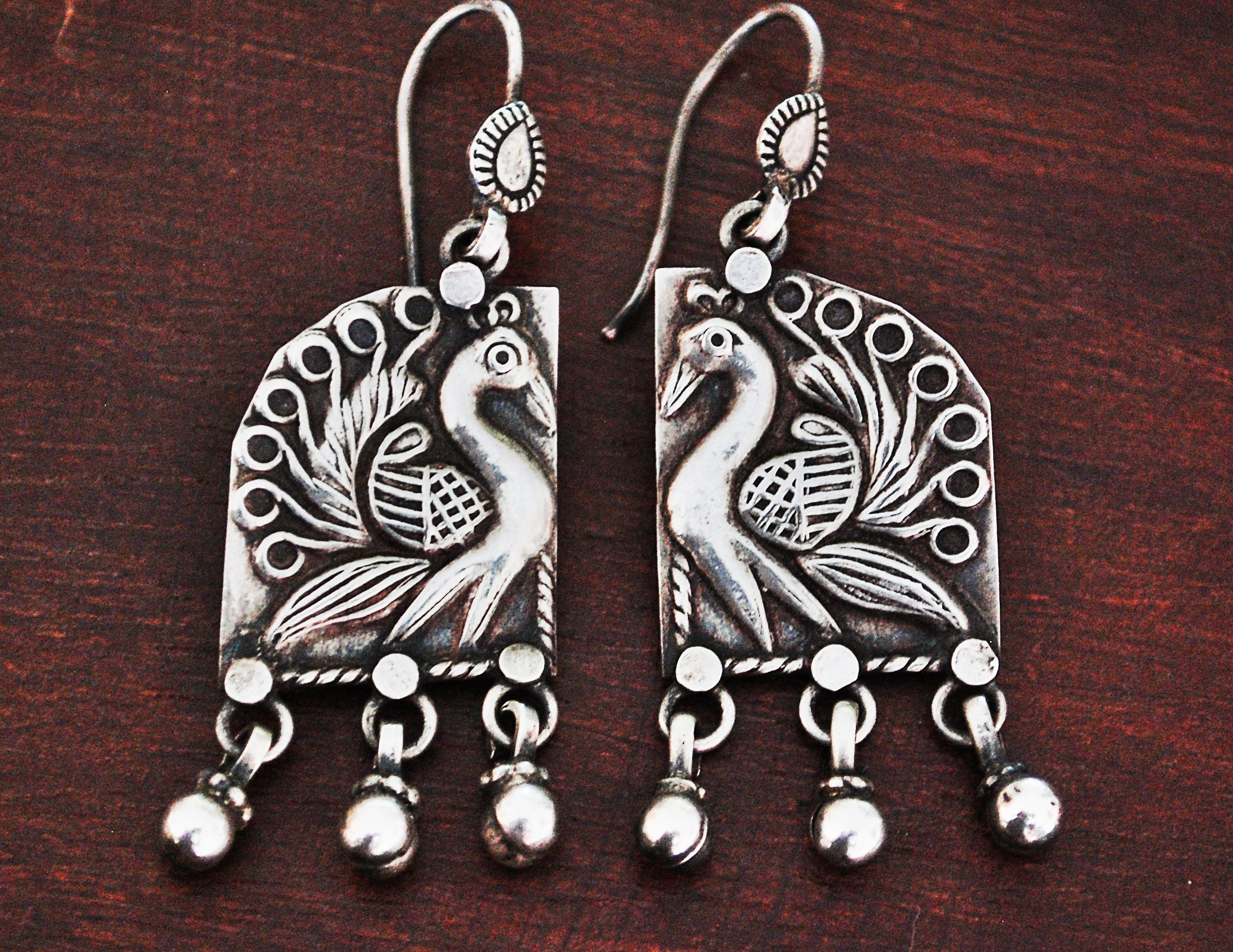 Rajasthani Silver Peacock Earrings with Bells