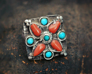 Coral Turquoise Ring from Ladakh