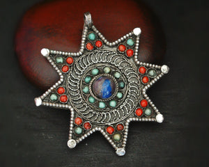 Nepali Star Pendant with Lapis Lazuli, Coral and Turquoise