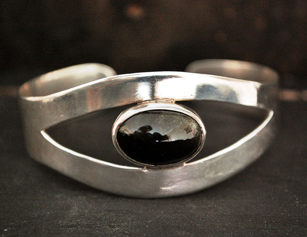 Vintage Mexican Onyx Cuff Bracelet - Magical Eye Cuff