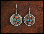 Antique Afghan Coin Earrings with Turquoise and Coral