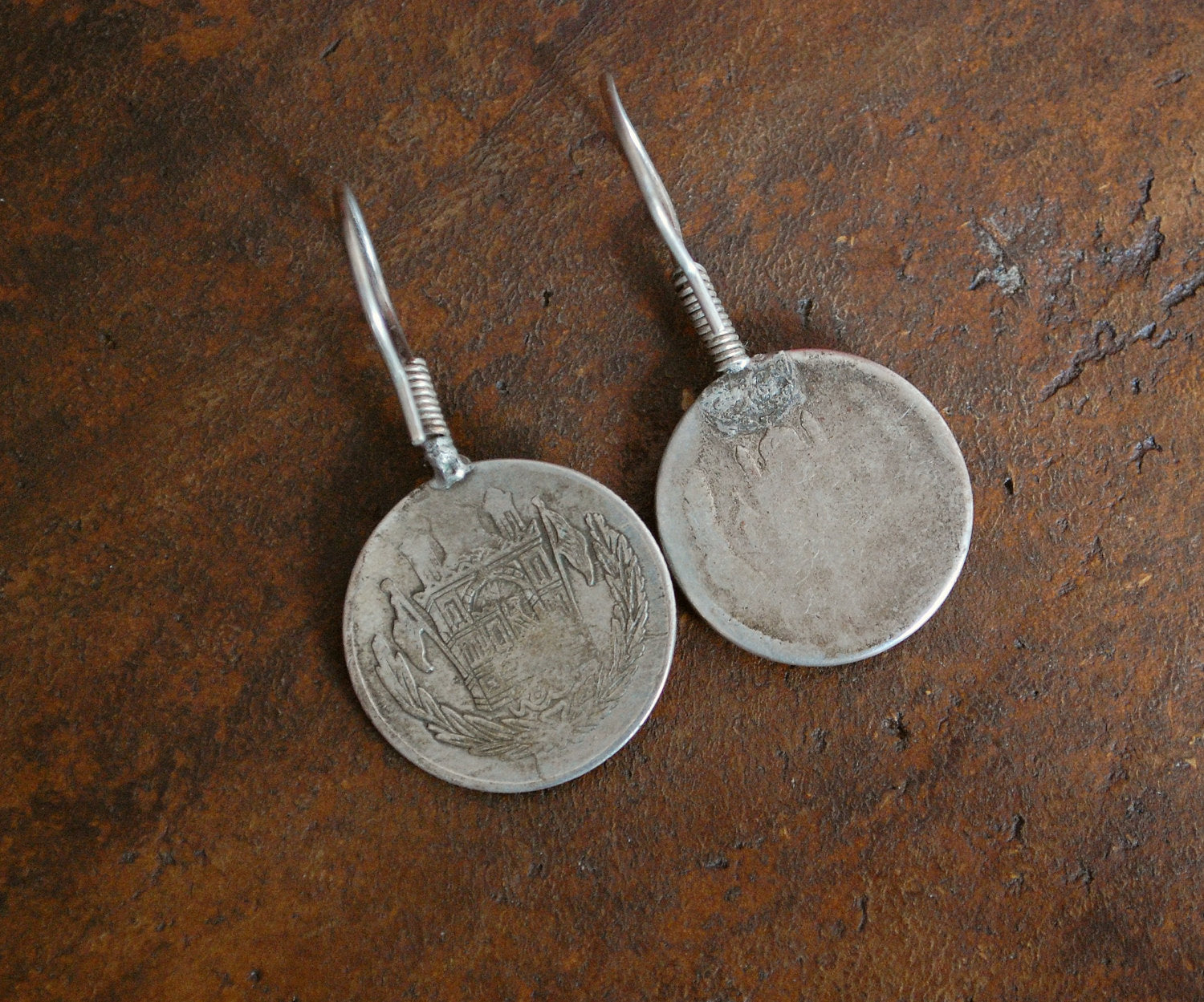 Antique Afghan Coin Earrings with Turquoise and Coral