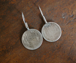 Antique Afghan Coin Earrings with Turquoise and Coral