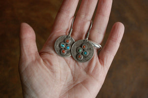 Antique Afghan Coin Earrings with Turquoise and Coral