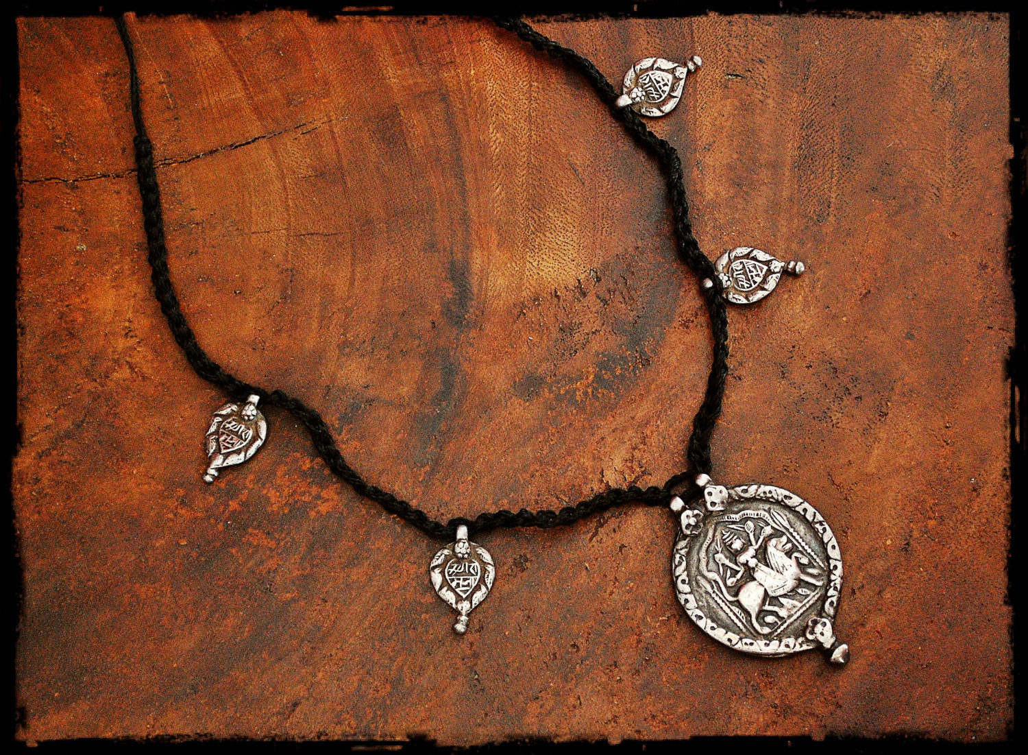 Antique Hindu Necklace on Braided Cord
