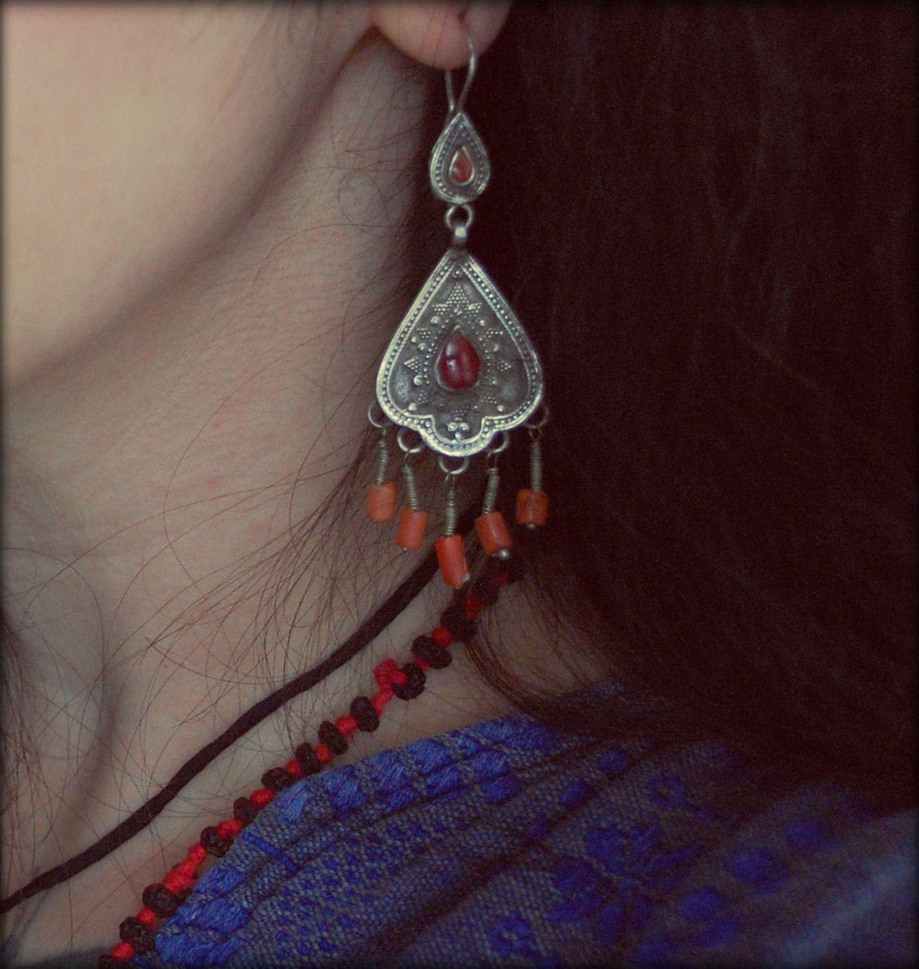 Tribal Afghan Earrings with Coral and Carnelian - Kazakh Earrings with Coral and Carnelian - Tribal Silver Coral Earrings