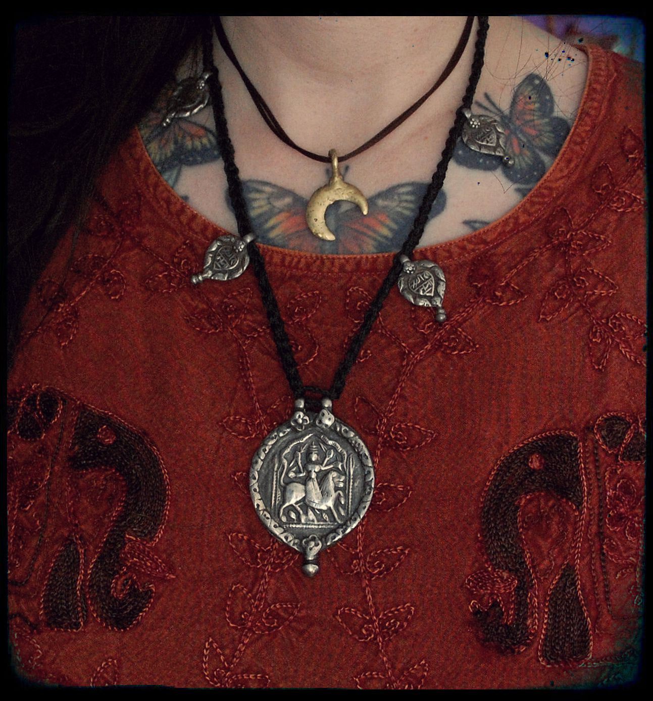 Antique Hindu Necklace on Braided Cord