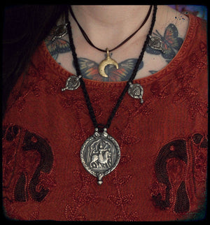 Antique Hindu Necklace on Braided Cord
