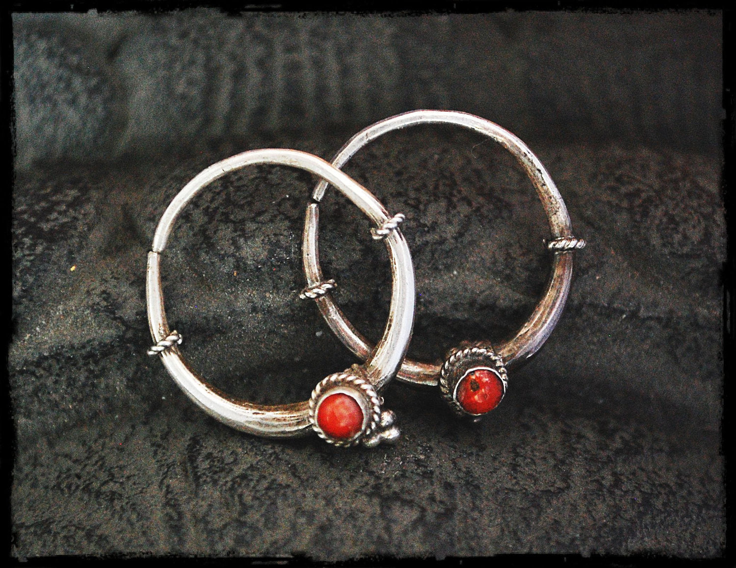 Tribal Hoop Earrings with Coral & Onyx
