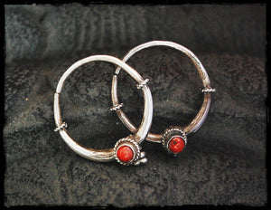 Tribal Hoop Earrings with Coral & Onyx