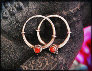 Tribal Hoop Earrings with Coral & Onyx