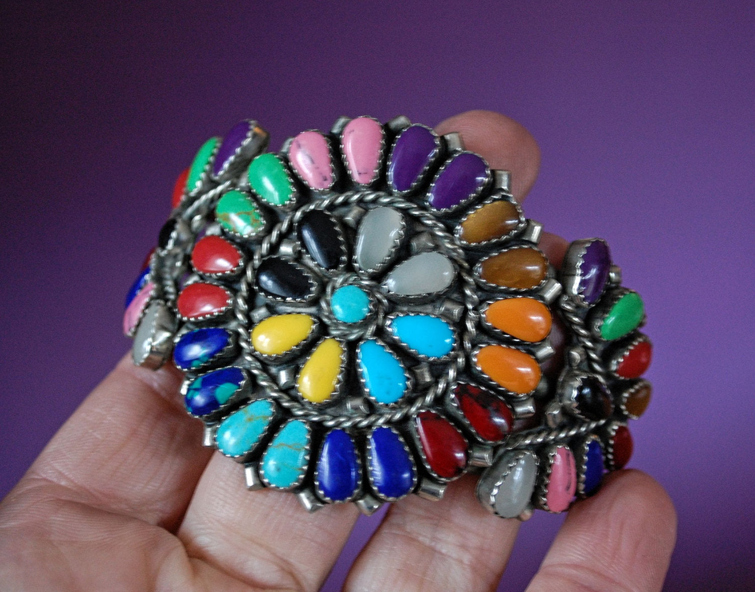Navajo Petit Point Cluster Bracelet - Navajo Multistone Bracelet by Ray Tafoya