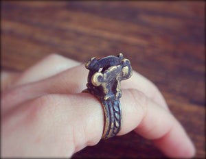 Old Lobi Chameleon Brass Ring - Size 6.5 - Double Chameleon Ring