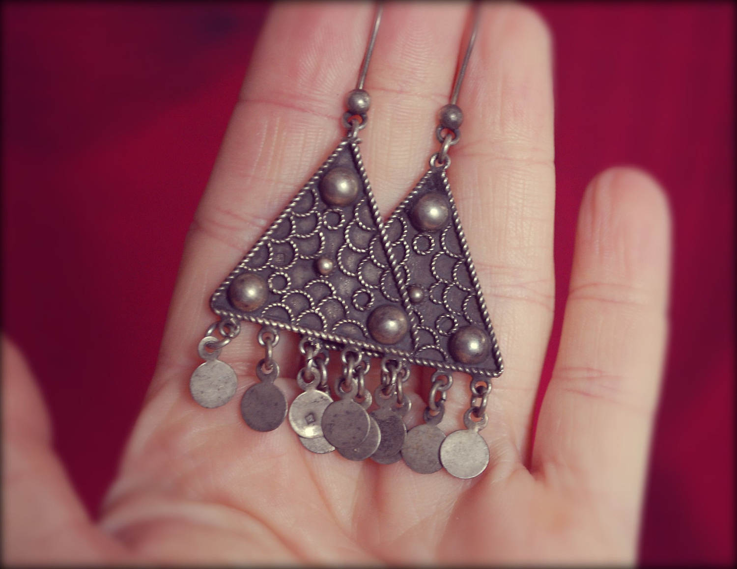 Vintage Gypsy Silver Dangle Earrings - Gypsy Silver Earrings - Ethnic Silver Dangle Earrings - Boho Dangle Earrings from Egypt