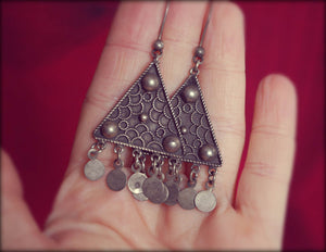 Vintage Gypsy Silver Dangle Earrings - Gypsy Silver Earrings - Ethnic Silver Dangle Earrings - Boho Dangle Earrings from Egypt