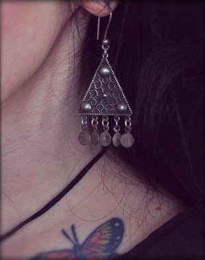 Vintage Gypsy Silver Dangle Earrings - Gypsy Silver Earrings - Ethnic Silver Dangle Earrings - Boho Dangle Earrings from Egypt