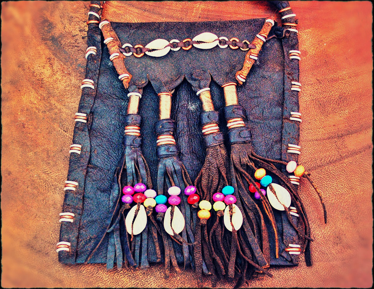 Wodaabe Leather Bag with Cowrie Shells - Fulani Leather Bag from Mali - Tribal Leather Bag - African Leather Pouch